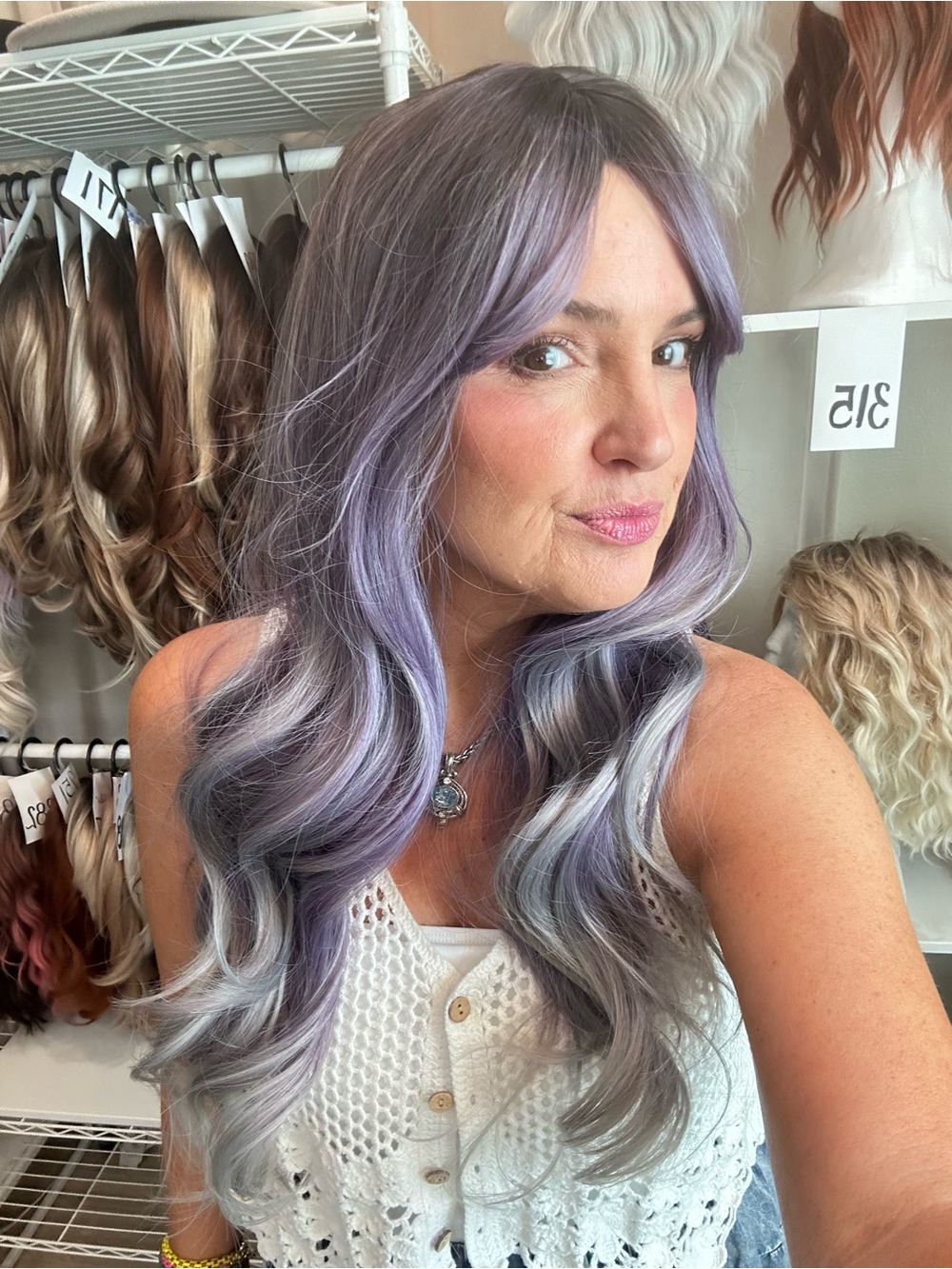 402 26” Lavender Purple Rooted Grey 24-26” synthetic full Wig